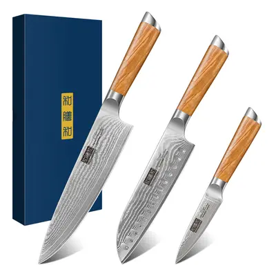 HOSHANHO Damascus Kitchen Knife Set, Ultra Sharp 8" Chef Knife, 7" Santoku Knife, 3.75" Paring K