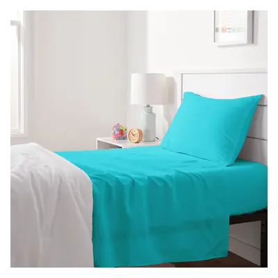 Amazon Basics Kid's Soft Easy-Wash Lightweight Microfiber 3-Piece Sheet Set Twin Bright Aqua Sol