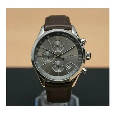 NEW HUGO BOSS GRAND PRIX LEATHER BROWN STRAP QUARTZ MENS WATCH