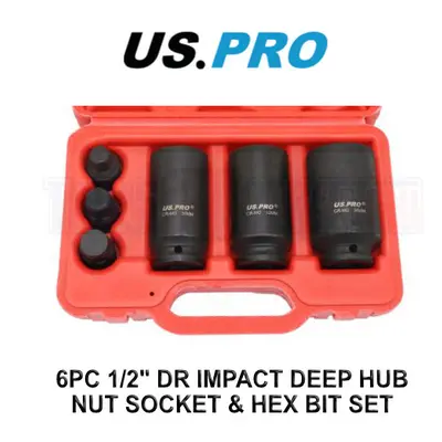 US PRO Tools 6PC 1/2" DR Impact Deep Hub Nut Socket & Hex Bit Set