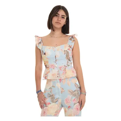 GUESS Women's Sleeveless Carine Peplum Top Peach Fiore