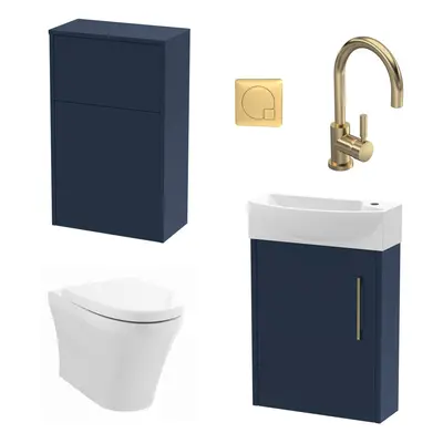 Power Cloakroom Bundle - Left Wall Hung Vanity Unit, Concealed Cistern WC Unit, Toilet & Tap, 44