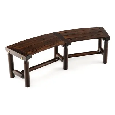 Garden Curved Bench Patio Carbonized Wood Dining Bench Loveseat Slatted Seat