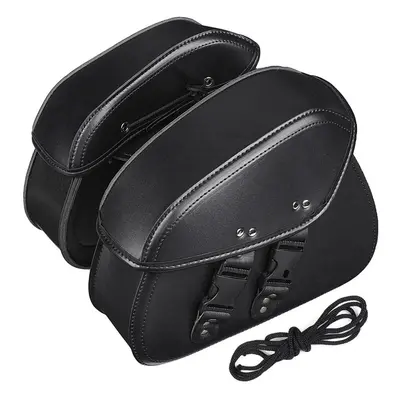 Pair Black PU Leather Motorcycle Universal Saddlebags Rider Motorbike Panniers Luggage