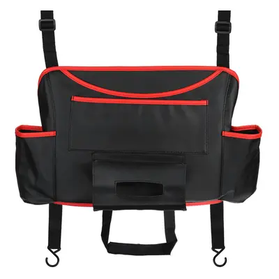 (Black & Red) Car Seat Storage Bag Waterproof PU Leather Multi-Function Storage Bags With Multip