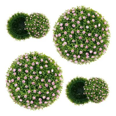 2PCS Artificial Plant Topiary Balls 37cm Faux Decorative Balls w/Pink Flowers