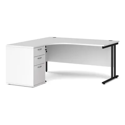 Mr Office Maestro left hand ergonomic desk with black cantilever frame and desk high pedestal, W