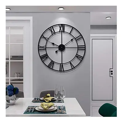 HAITANG Vintage Large Wall Clocks Round Metal Nearly Silent Non Ticking Battery Operated 40cm / 