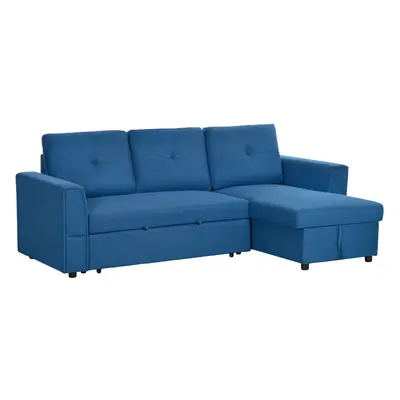 HOMCOM Seater Sofa Bed, Convertible Pull Out Sofa with Storage, Dark Blue