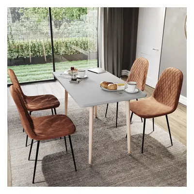 (Orange, 4) Luton Velvet Dining Chair Set Kitchen Room Home