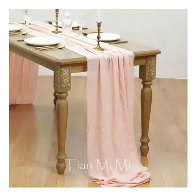 (62x1000cm, Light pink) Table Runner Rustic Cotton Gauze Cloth Dining Burlap Retro Burr Texture 