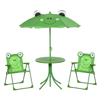 Outsunny Foldable Patio Kids Metal Picnic Table w/ Frog Umbrella Green 4-piece