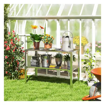 Outsunny Tier Potting Bench Table, Galvanised Work Bench, Silver Tone