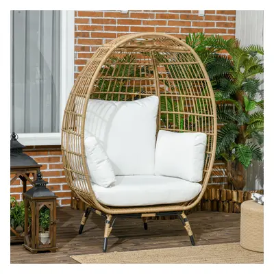 Outsunny PE Rattan Egg Chair w/ Padded Cushions for Garden, Khaki