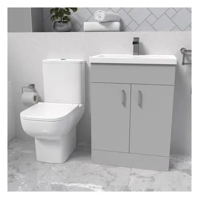 Nanuya 600mm Grey Bathroom with Basin Vanity & Close Coupled Toilet