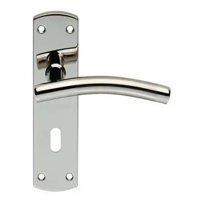 Curved Lever on Euro Backplate Door Handle x 44mm Polished & Satin Steel