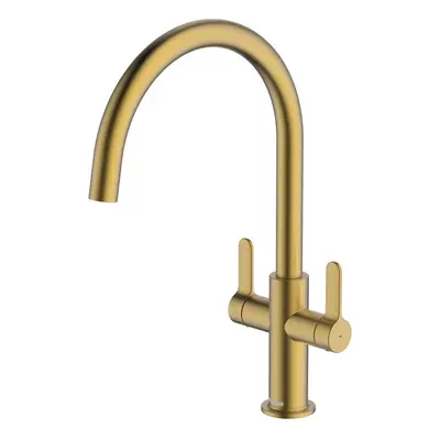 McAlpine Teviot Twin Lever Kitchen Mixer Tap - Brushed Brass