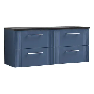 Retro Drawer Wall Hung Vanity Unit with Sparkling Black Laminate Worktop - 1200mm - Satin Blue -