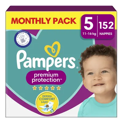 Pampers Baby Premium Protection Taped Nappies, Size 11 - 16kg Count, MONTHLY SAVING PACK, N1 Com