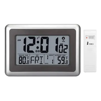 Atomic Wall Desk Clock Display with Indoor Outdoor Temperature Date Calendar Digital Alarm Clock