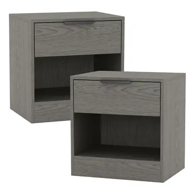 (Cedar Grey, 2) 1-Drawer Bedside Table Cabinet Nightstand Storage Shelf Unit