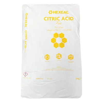 Hexeal Citric Acid 25kg â 25kg Bag of Food Grade Anhydrous Fine Citric