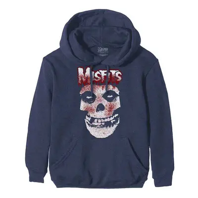 (L, Navy) Misfits Blood Drip Skull Pullover Hoodie