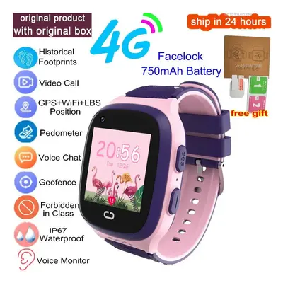 (pink, European Version) Kids Smart Watch 4G GPS Wifi Video Call SOS Tracker IP67 Waterproof Chi