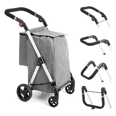 (Grey) Grocery Trolley, Wheel Shopping Trolley, 46L Aluminum Shopping Cart, Folding Shopping Tro