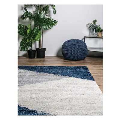 (Navy) Nordic Shaggy Rug for Bedroom Dining Living Room Modern Skandi Soft Rug Grey Large 150x21