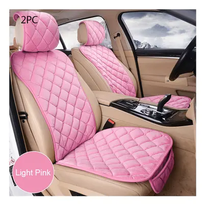 (Front Light Pink 2pc) Plush Car Seat Cover Set Universal Pink Seat Cushion Auto Seat Protector