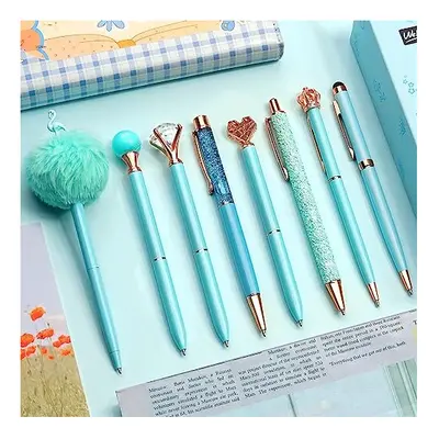 8Pcs Ballpoint Pens Set,Ballpoint Pen Bling for Women,Girly Pens,Black & Blue Ink Ball Point Pen