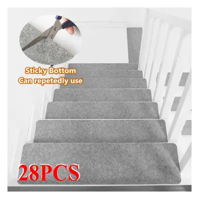 (28Pcs/Set Light Grey) Self-Adhesive Carpets Stair Treads Non-Slip Mats