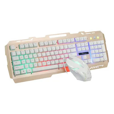 (Gold) Mechanical Feel Wired Gaming Keyboard & Mouse Set Keys USB Wired Keyboard 2400DPI Ergonom