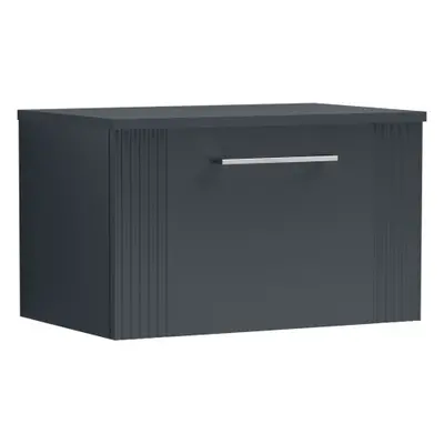 Retro Drawer Wall Hung Vanity Unit with Colour Coordinating Worktop - 600mm - Satin Soft Black -