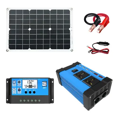 (12V to 220V) Solar Power System Set 18W Solar Panel 300W Power Inverter 30A Controller Kit Sola