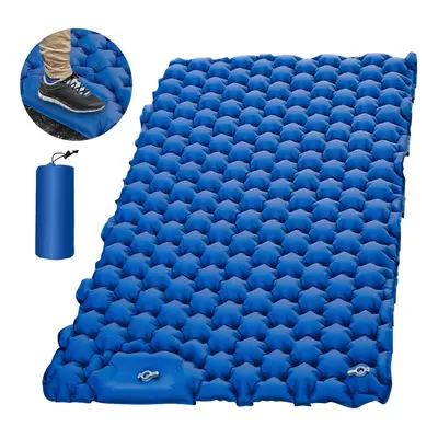 (Blue, Dual No Pillow) Double Camping Sleeping Mat Self Inflatable Outdoor Extra Wide Sleeping P