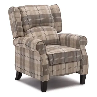 (Beige) Eaton Wing Back Fireside Tartan Fabric Recliner Manual Armchair Sofa Chair Cinema