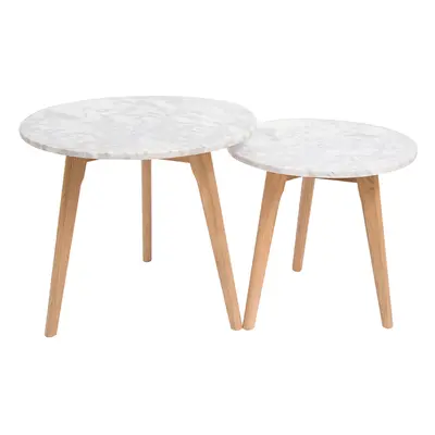 HARLOW ROUND NEST OF TABLES OAK / WHITE MARBLE TOP