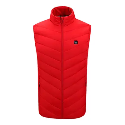 (Red, L) Outdoor Heating Vest USB Charge Heated Coat Electric Heating Vest Carbon Fiber Heating 