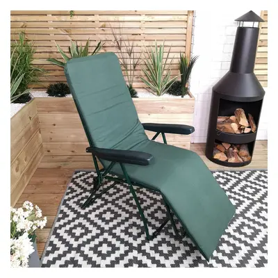 Padded Outdoor Garden Patio Recliner / Sun Lounger in Plain Green