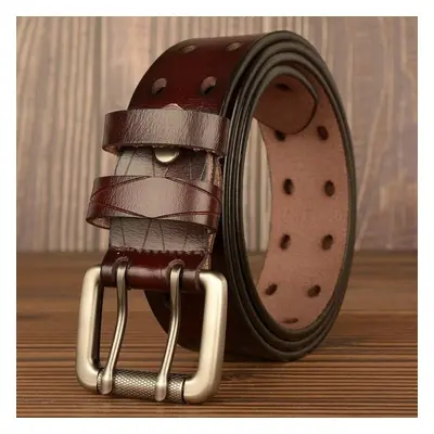 (coffee, China&95CM) Fashion Cowboy Men Belt 100% Cowskin Full Grain Genuine Leather Belt Jeans 