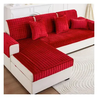 (red, 90x240cm) Plush Sofa Covers Sofa Cushion Universal Slipcover Four Seasons Non-slip Winter 