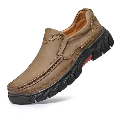 (khaki, 42) Handmade Casual Leather Shoes Men Comfort Flats Shoes Moccasins Tooling Shoes