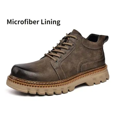 (dark brown, 42) Autumn And Winter Men&apos;s Leather Shoes Casual Boots