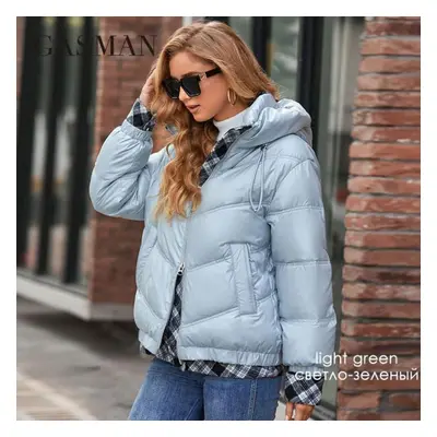 (blue, 2XL) Gasman Women&apos;s Parka New Fashion Women Stand Collar Short Slim Casual Hooded Lu