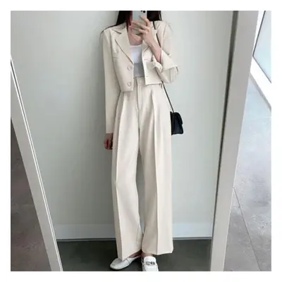 (white, XL) Two Piece Sets Women Outifits Fall Office Lady Pants Korean Blazer Suits Long Sleeve