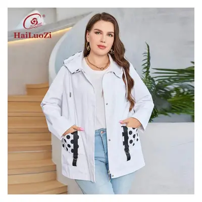 (white, XL) Hailuozi New Plus Size Women Clothing Short Hooded Trench Coat High Quality Windbrea