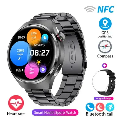 (black, steel) New Gps Smart Watch Men Gt4 Pro 360*360 Hd Screen Heart Rate Bluetooth Call Nfc I