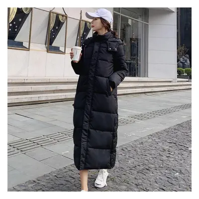 (black, S) Women&apos;s Down Jacket Winter New Long Fashion Hooded Thick Loose Warm Padded Coat